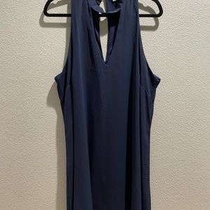 Navy blue key hole 1X midi dress